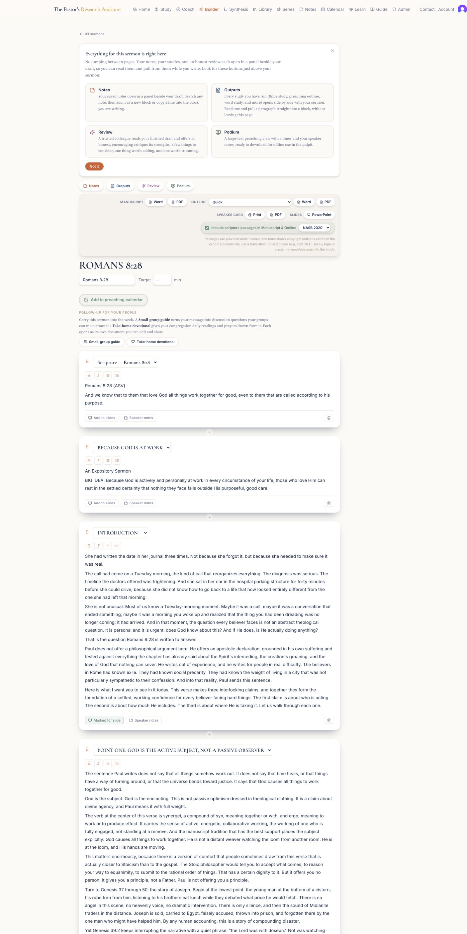 Shape and format in the Sermon Builder, second screen