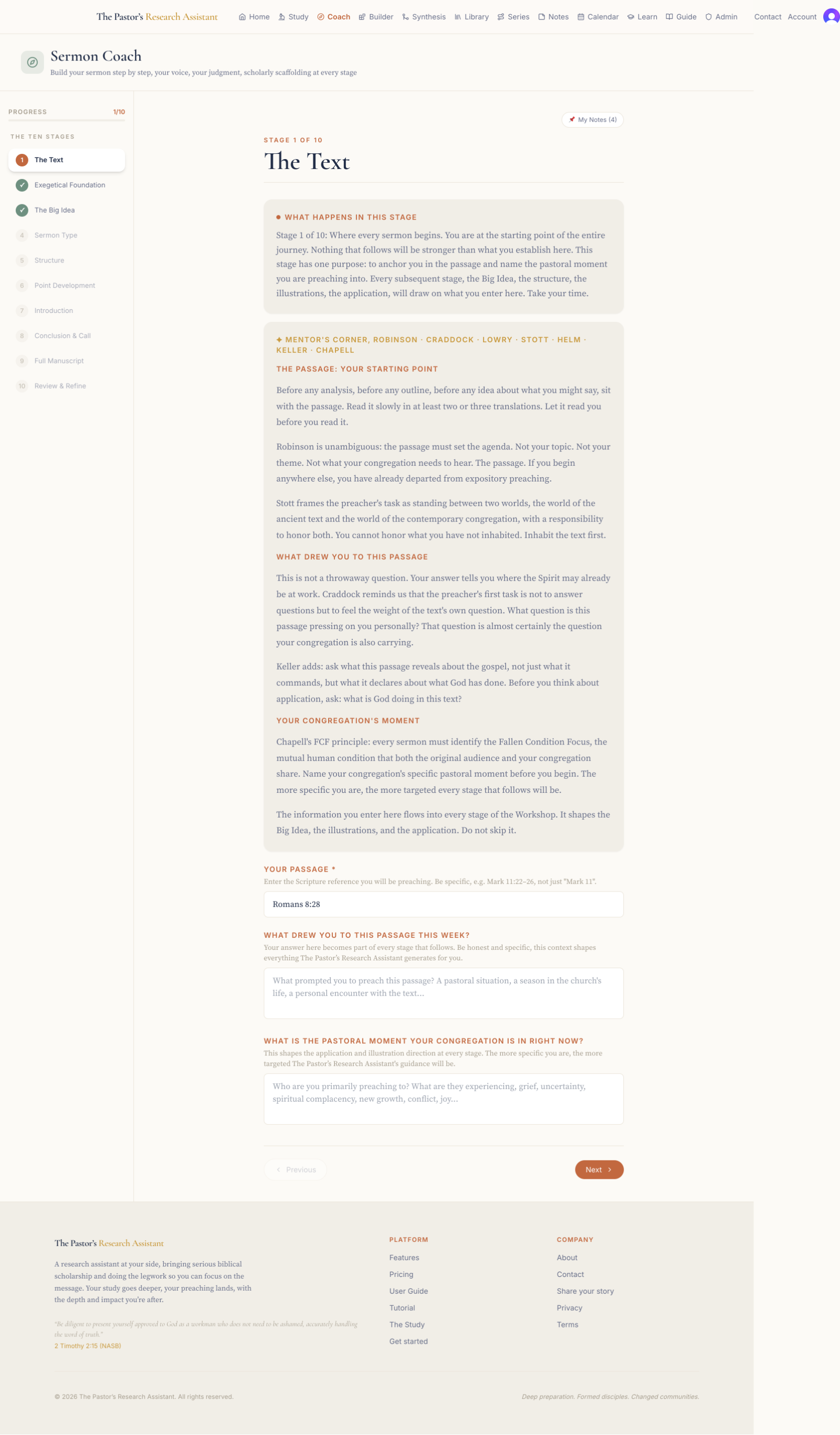 Build your sermon in the Sermon Coach screen
